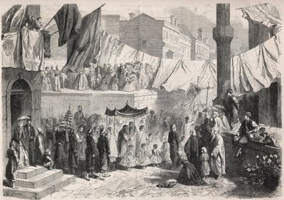 Procesja katolicka ulicami Konstantynopola z okazji Fete Dieu (Fete-Dieu) - Grawerowanie w „Świat wspaniały”” autorstwa Unknown artist