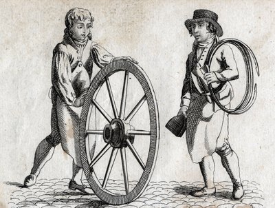 Charron z kołem wozu i uczniem grawerowania pod koniec XVIII wieku. autorstwa Unknown artist