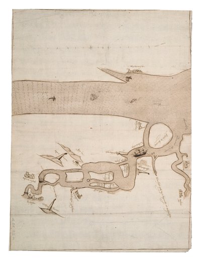 Mapa rzeki Medway i części Tamizy: nr 24 Sheerness, ok. 1590 r. (tusz i płótno) autorstwa Unknown artist