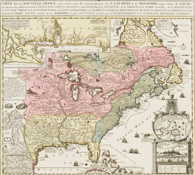 Mapa południowych Stanów Zjednoczonych przedstawiająca rzekę Missisipi i Saint Louis, ok. 1720 r. (druk) autorstwa Unknown artist