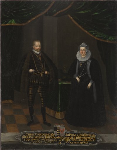 Christian I de Saxe et Sophie de Brandebourg - Portret Christiana I (1568-1622), elektora saskiego i Zofii brandenburskiej (1568-1622), elektora saskiego, Anonim. Olej na płótnie. Wymiar : 102,5x79 cm. Muzeum Narodowe w Sztokholmie autorstwa Unknown artist