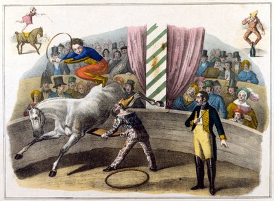 Scena cyrkowa, giermek robi akrobacje autorstwa Unknown artist