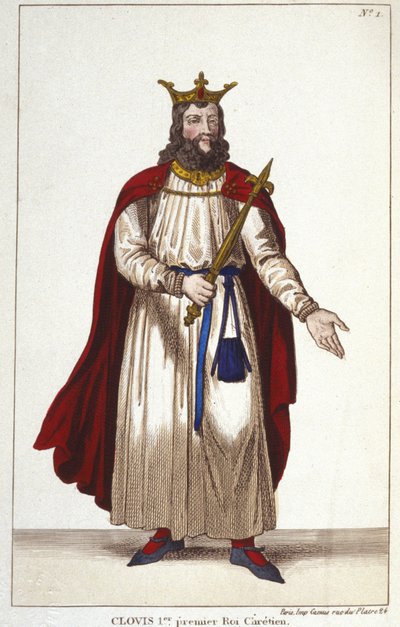 Clovis I (466-511), król Franków, dynastia Merowingów Grawerowanie 1830 autorstwa Unknown artist