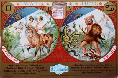 Kolekcjonerska seria obrazów Zodiak, maj i czerwiec, Bliźnięta i Rak autorstwa Unknown artist