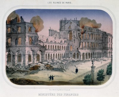 Commune de Paris: Pożar w Ministerstwie Finansów (w czasach Tuileries) 24 maja 1871 r. Rycina z XIX wieku. autorstwa Unknown artist