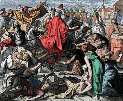 Konrad I Młodszy przystępujący do koronacji - Konrad I Germania (zm. 918) był koronowanym królem Francji Zachodniej w 911 - Drzeworyt Carla Ferdinanda Obermanna (1823-1910), autorstwa Unknown artist