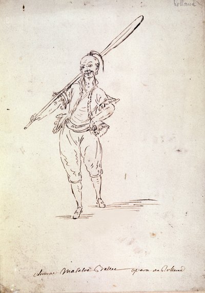 Kostium dla postaci Rolanda z opery o tym samym tytule autorstwa kompozytora Niccolo Vito Piccinniego (lub Piccinniego) (1728-1800) według libretta Jeana Francois Marmontela (1778). Rysunek końca XVIII wieku autorstwa Unknown artist