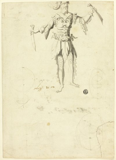 Przebrany mężczyzna z dwoma mieczami autorstwa Unknown artist