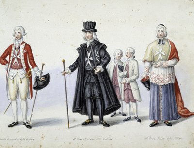 Stroje: 1. Generał pułkownik galer, 2. Wielki Mistrz Zakonu, 3. Wielki Przeor Kościoła. sd. 19 wiek. autorstwa Unknown artist