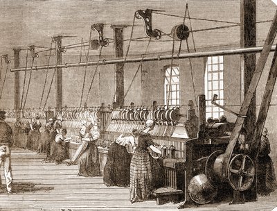 Warsztaty tkania bawełny. Grawerowanie z 1860 roku. autorstwa Unknown artist