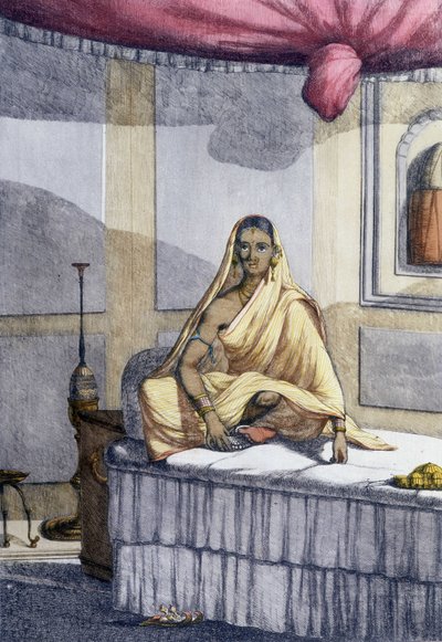 Kultura, cywilizacja i społeczeństwo indyjskie: „Kobieta wyróżniająca się” lub kobieta z wyższej kasty. Grawerowanie z 1808 roku. autorstwa Unknown artist