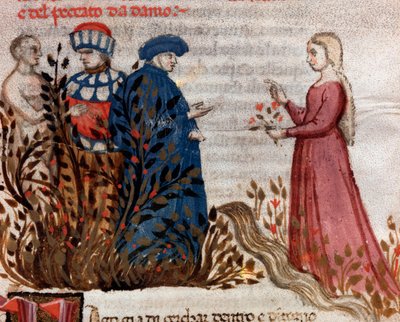 Dante spotyka Mateldę (pieśń 28 z czyśćca w Boskiej Komedii) - miniatura autorstwa Unknown artist