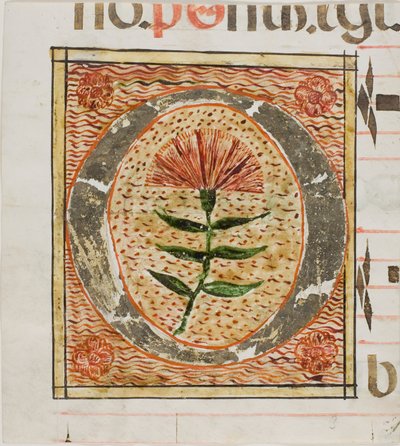 Zdobiony inicjał "O" z kwiatami z rękopisu autorstwa Unknown artist