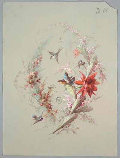 Projektowanie tapet i tekstyliów: kwiaty i ptaki autorstwa Unknown artist
