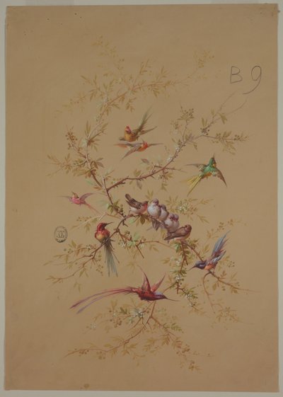 Projektowanie tapet i tekstyliów: kwiaty i ptaki autorstwa Unknown artist