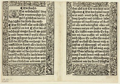 Fragmenty dewocjonaliów z ozdobnymi ramkami z Andächtig Zeitglöcklein des Leben und Leidens Christi, płyta 17 z drzeworytów z książek z XV wieku autorstwa Unknown artist