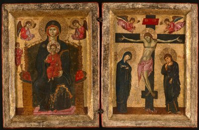 Dyptyk przedstawiający Dziewicę z Dzieciątkiem na tronie i Ukrzyżowanie autorstwa Unknown artist