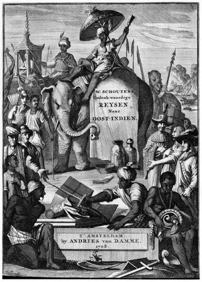 Odkrycia Indii: Podróże do Indii, frontispis autorstwa Schoutens autorstwa Unknown artist