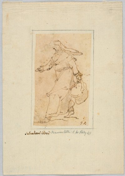 Rysunek: Szkic kobiety idącej i niosącej kosz autorstwa Unknown artist