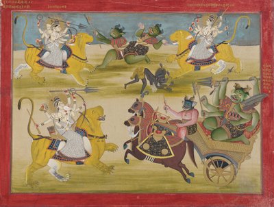 Durga walcząca z Shungą i Nishungą Rakshasy, od Devi Mahatmyi autorstwa Unknown artist