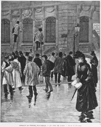 W okresie wyborczym w Paryżu; nalepki plakatowe podczas wyborów 27 stycznia 1889 r., których kulminacją była kampania piekarnicza - Musee Carnavalet. autorstwa Unknown artist