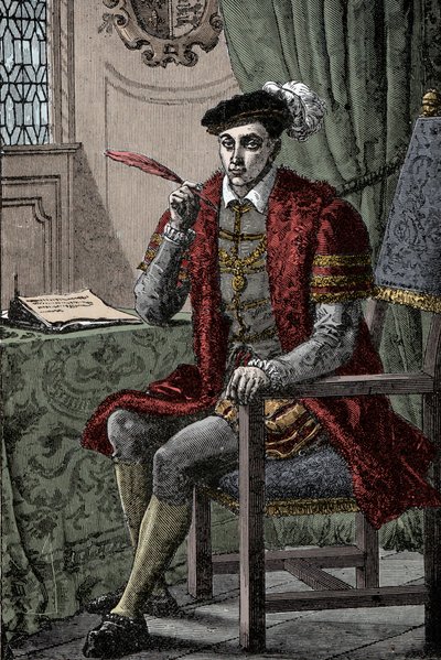 Edward VI piszący swój Dziennik - Król Edward VI (1537-1553) piszący swój Dziennik autorstwa Unknown artist