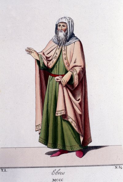 Rycina z XIX wieku przedstawiająca Żyda około 1300 roku. autorstwa Unknown artist