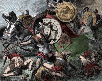 Epaminondas ratuje Pelopidas - Starożytna Grecja: Epaminondas (418-362 pne) ratuje Pelopidas (420-364 pne) podczas wojny w Koryncie (395-387 pne) autorstwa Unknown artist