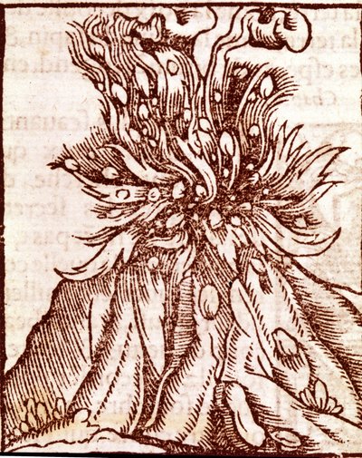 Erupcja wulkanu. Grawerowanie z XVI wieku. autorstwa Unknown artist