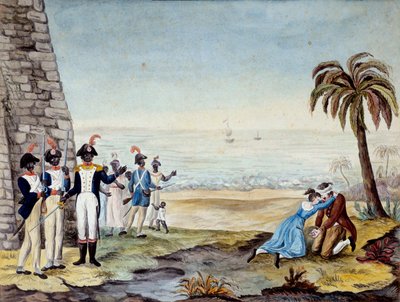 Egzekucja osadnika: Egzekucja osadnika podczas buntu w Santo Domingo (Ameryka Środkowa, Antyle) w 1791 r. Rycina z XVIII wieku. Chartres, Muzeum Sztuk Pięknych autorstwa Unknown artist