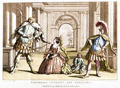 Farinelli (Carlo Broschi, zm. 1705 - 1782) z sopranistą Cuzzoni i kastratem Francesco Bernardo Senesino (1680 - 1750) w operze George