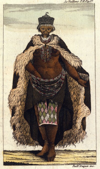Członkini południowoafrykańskiego plemienia Hotentotów, rycina z 1820 r. autorstwa Unknown artist