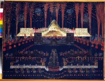 Fajerwerki i iluminacje 25 kwietnia 1742 w Moskwie (Rosja). Praca anonimowa, akwarela i gwasz na tekturze, połowa XVIII wieku. Sztuka rokoko. Państwowe Muzeum Historyczne, Moskwa. autorstwa Unknown artist