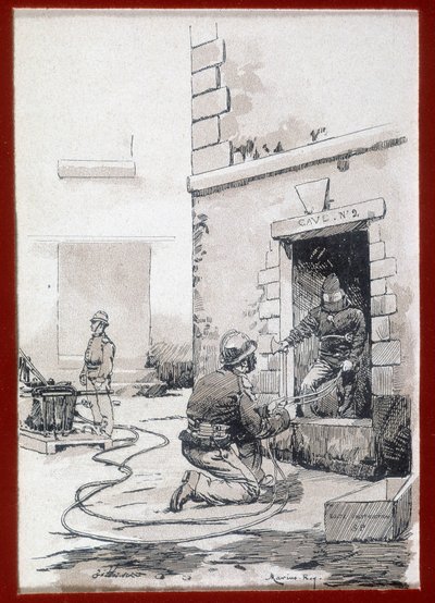 Strażacy: aparaty przeciwpożarowe z piwnic. grawerowanie sd. 19 wiek autorstwa Unknown artist