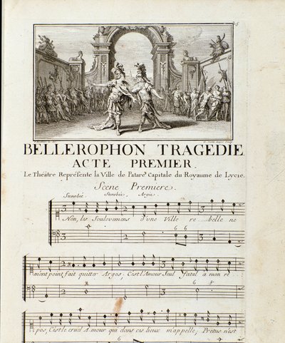 Pierwszy akt „” Bellerophon „” Tragedie Lyrique w pięciu aktach z prologiem Jeana Baptiste Lully (Giovanni Battista Lulli) (Jean-Baptiste) (1632-1687). 1714. autorstwa Unknown artist