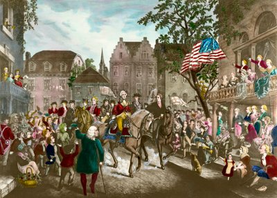 Pierwsza z amerykańskiej wojny o niepodległość: George Washington (1732-1799) triumfalny wjazd do Nowego Jorku po klęsce Anglików autorstwa Unknown artist