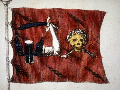 Flaga barbarzyńskich piratów, grawerowana pod koniec XVIII wieku. autorstwa Unknown artist