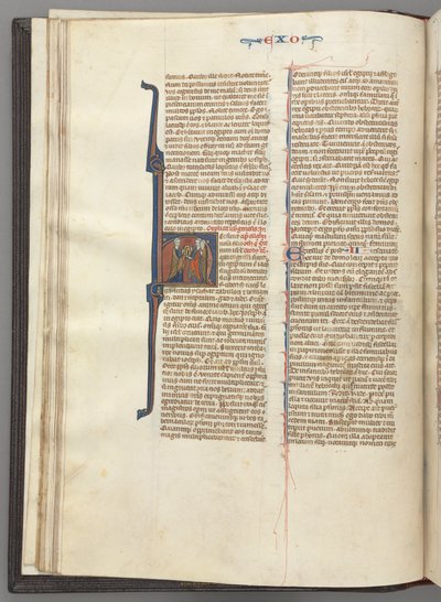 Fol. 20v, Exodus, historyczny inicjał H, Mojżesz i dwaj zwolennicy z tablicami Prawa autorstwa Unknown artist