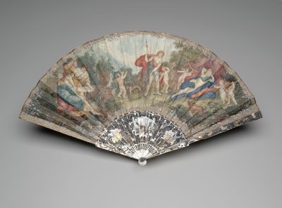 Składany wachlarz z „Adonisem prowadzonym przez Kupidynów do Wenus” według Francesco Albani, wierzchowiec ok. 1720-1730, osłony i kije ok. 1740-1750 (gwasz i akwarela na podwójnym liściu welinu, macicy perłowej, złocenia i kleju ) autorstwa Unknown artist
