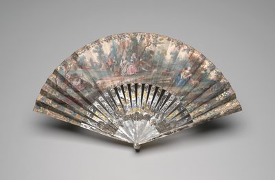 Wachlarz składany ze sceną pasterską, ok. 1740-60 (gwasz na podwójnej kartce papieru, masa perłowa, złocenie i pasta) autorstwa Unknown artist