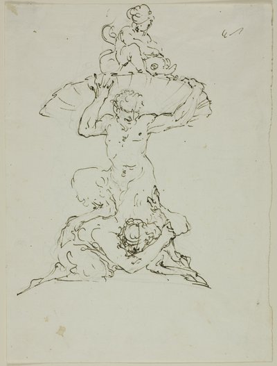 Fontanna z Satyrem i Putto (recto); Punchinello (verso) autorstwa Unknown artist