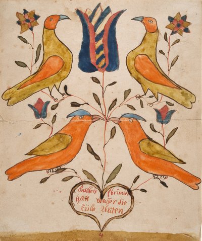 Cztery ptaki, tulipan i serce autorstwa Unknown artist