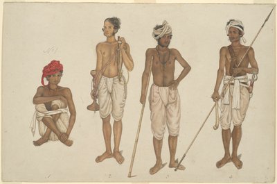 Czterech rekrutów w białych dhoti, strona z albumu Frasera autorstwa Unknown artist