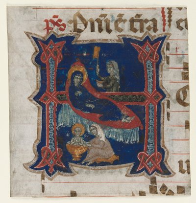 Fragment księgi chóralnej z historycznym inicjałem (H): Narodziny Dziewicy autorstwa Unknown artist