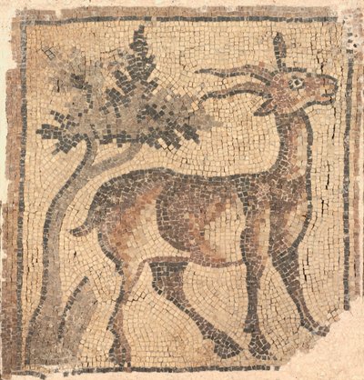 Fragment mozaiki podłogowej: Koziorożec przy drzewie autorstwa Unknown artist