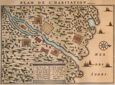 Mapa Francois Leguat przedstawiająca jego osadę na Rodrigues - Le plan de l