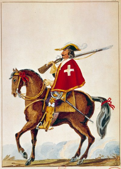 Armee francuski: De Valmont, muszkieter gwardii kardynała Richelieu. Rycina z XVII wieku. Paryż, B N autorstwa Unknown artist