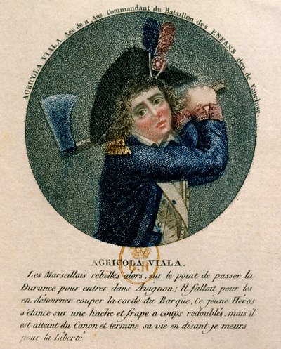 Rewolucja Francuska: portret młodego Josepha Agricola Viali (1780-1793), który brał udział w powstaniu marsylskim w 1793 roku. Jest przedstawicielem trzymającym siekierę. XVIII-wieczny Paryż, B.N autorstwa Unknown artist