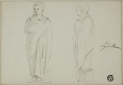 Widok z przodu i z boku posągu chłopca ubranego w toga autorstwa Unknown artist