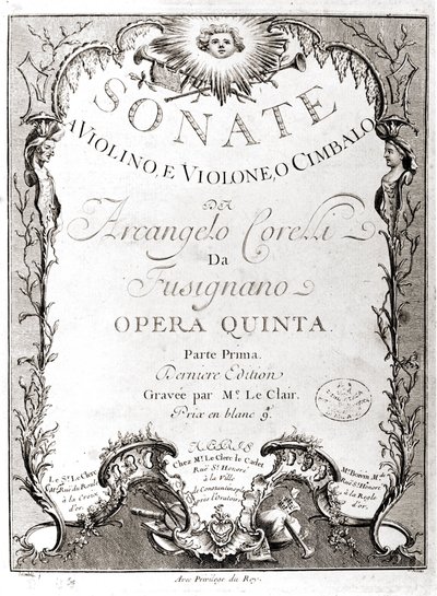 Frontyspicjum 12 sonat na skrzypce, bas i klawesyn Arcangelo Corelli (1653 - 1713). Wersja francuska. autorstwa Unknown artist